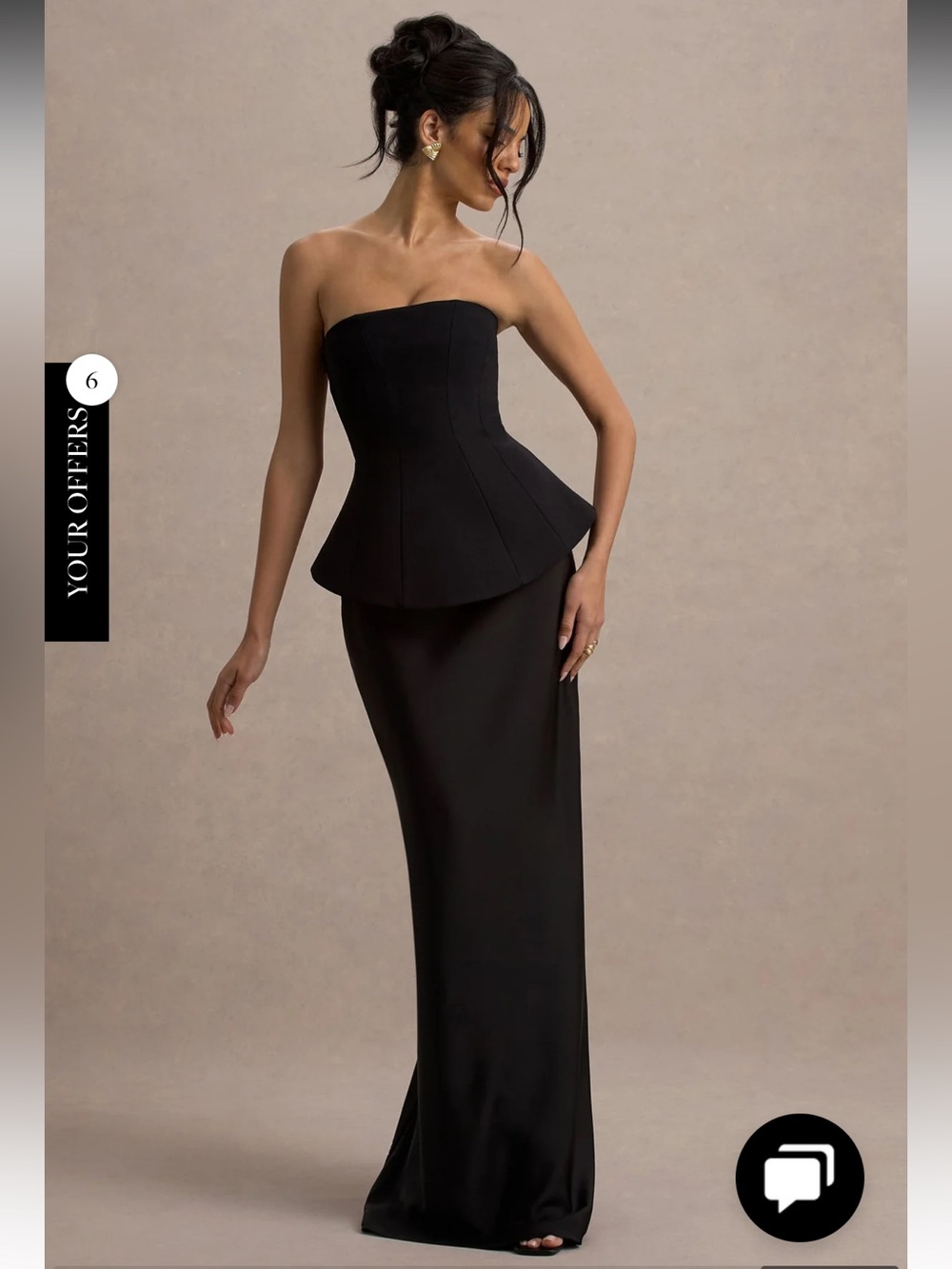 Club L London OHIO Strapless Black Peplum Evening Gown, maxi dress